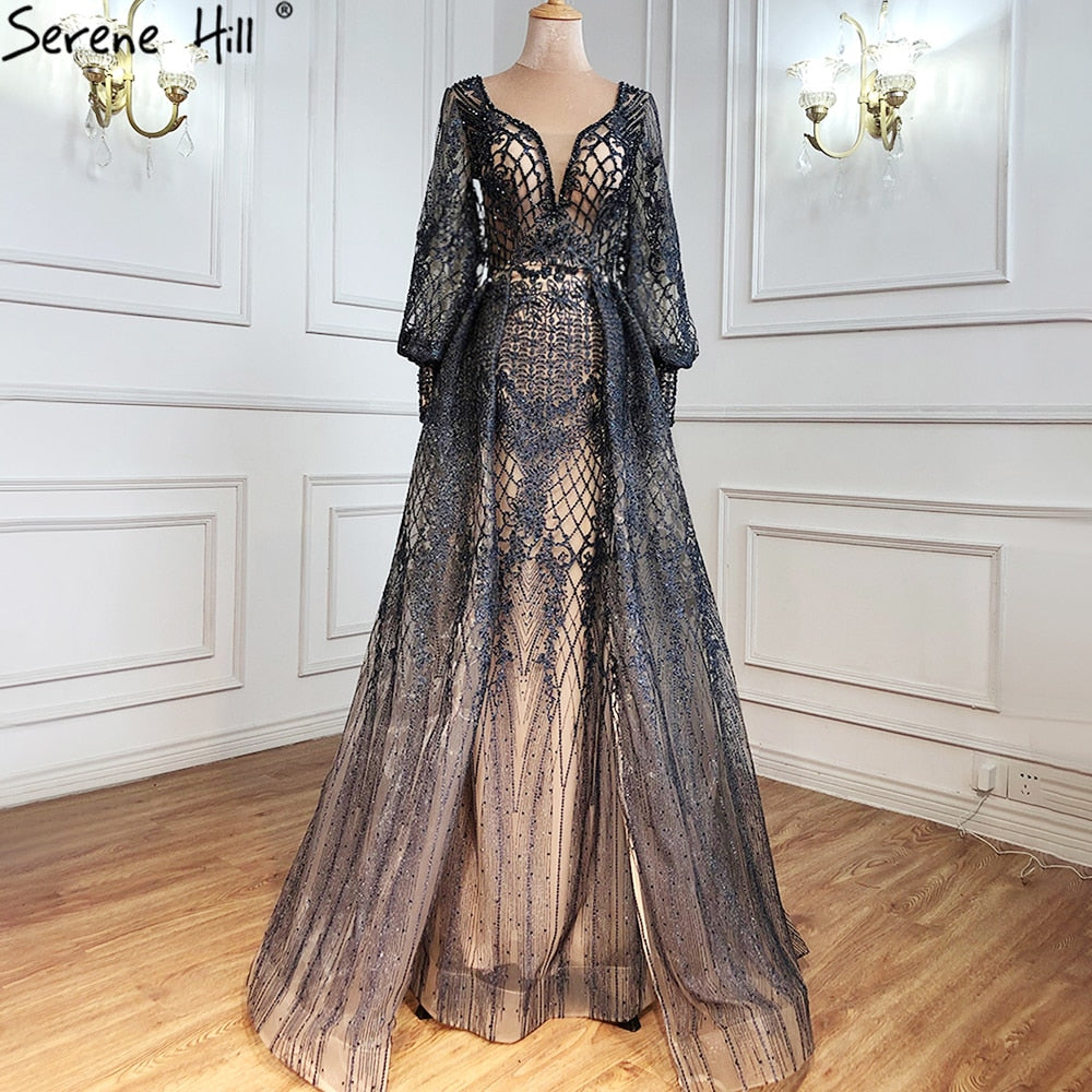 Muslim Grey Luxury Beading With Train Mermaid Evening Dresses Gowns 2025 For Woman Party LA71056