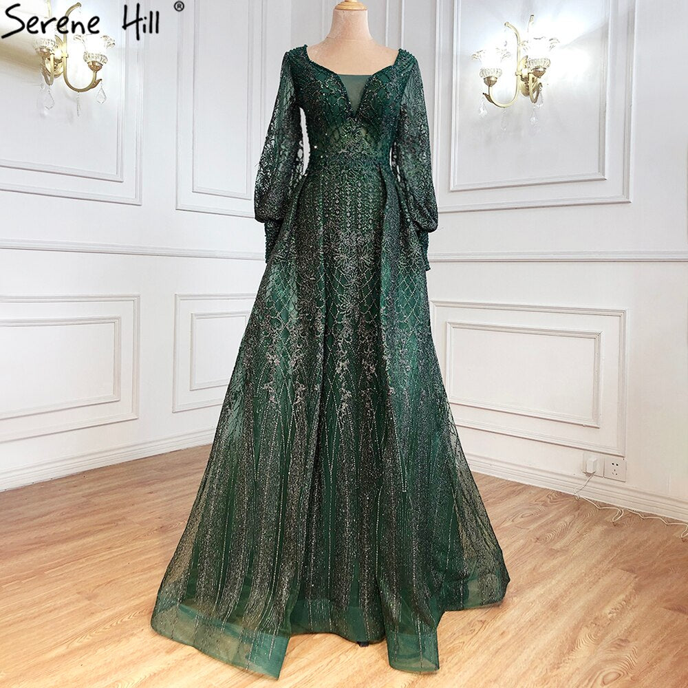Muslim Grey Luxury Beading With Train Mermaid Evening Dresses Gowns 2025 For Woman Party LA71056