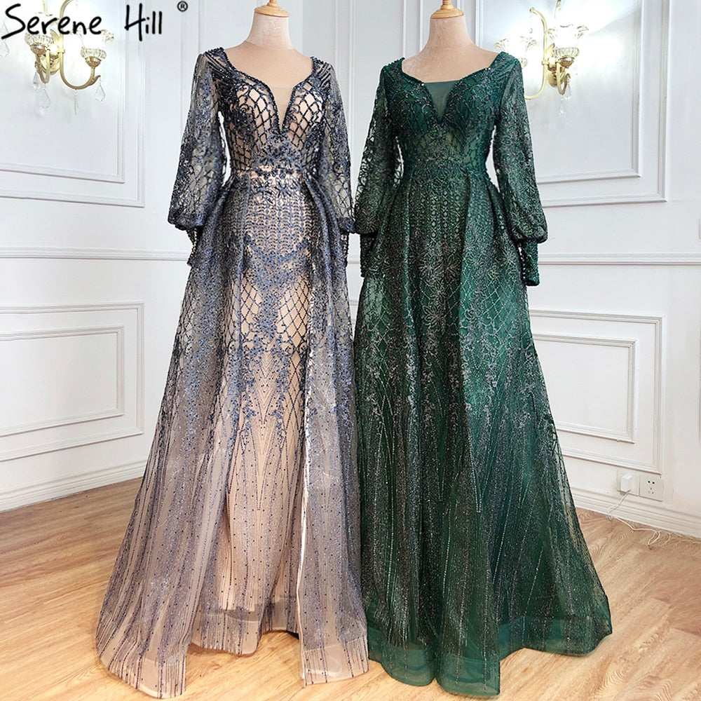 Muslim Grey Luxury Beading With Train Mermaid Evening Dresses Gowns 2025 For Woman Party LA71056