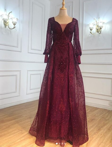 Muslim Grey Luxury Beading With Train Mermaid Evening Dresses Gowns 2025 For Woman Party LA71056