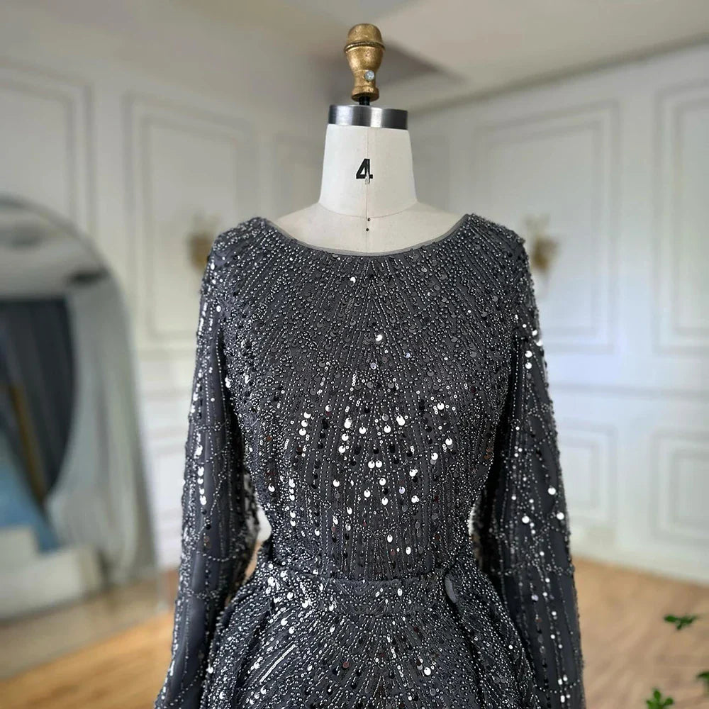 Muslim Grey Mermaid Pearls Beaded Evening Dresses Gowns For Formal Occasion LA72032H 2025