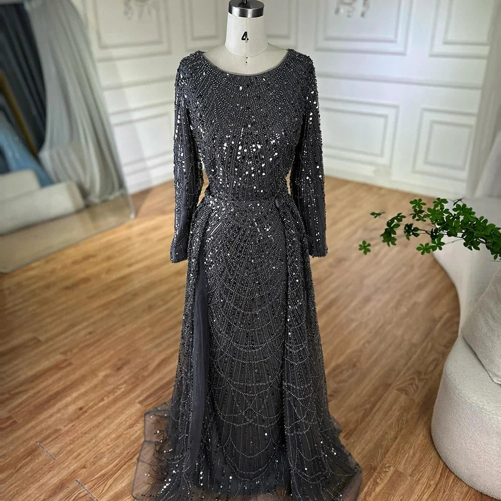 Muslim Grey Mermaid Pearls Beaded Evening Dresses Gowns For Formal Occasion LA72032H 2025