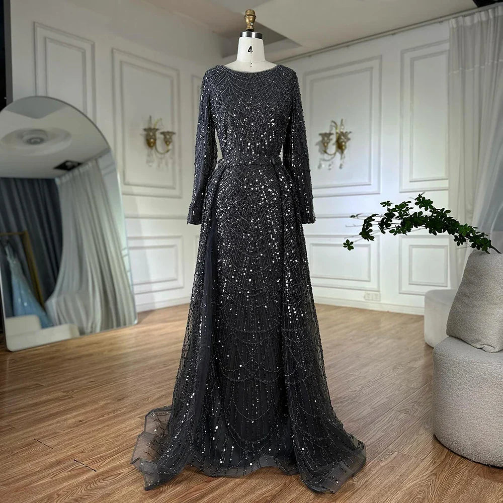 Muslim Grey Mermaid Pearls Beaded Evening Dresses Gowns For Formal Occasion LA72032H 2025
