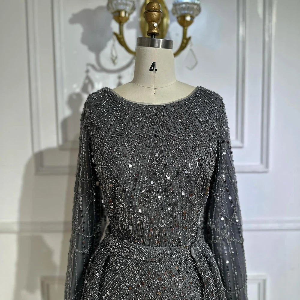 Muslim Grey Mermaid Pearls Beaded Evening Dresses Gowns For Formal Occasion LA72032H 2025