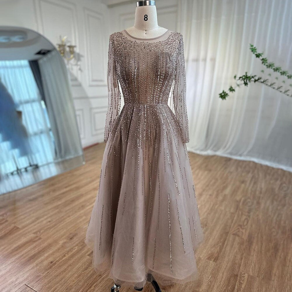 Muslim Ivory Luxury Evening Dresses Gowns 2025 A-Line Ankle-Length Beaded Formal Woman Wedding Party LA71111