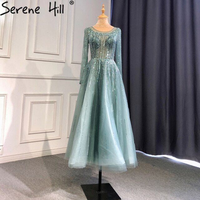 Muslim Ivory Luxury Evening Dresses Gowns 2025 A-Line Ankle-Length Beaded Formal Woman Wedding Party LA71111