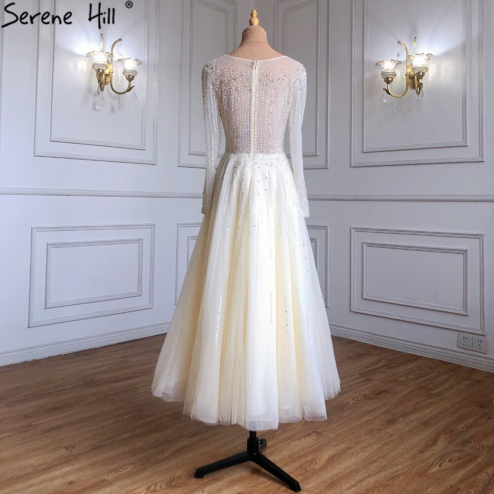 Muslim Ivory Luxury Evening Dresses Gowns 2025 A-Line Ankle-Length Beaded Formal Woman Wedding Party LA71111