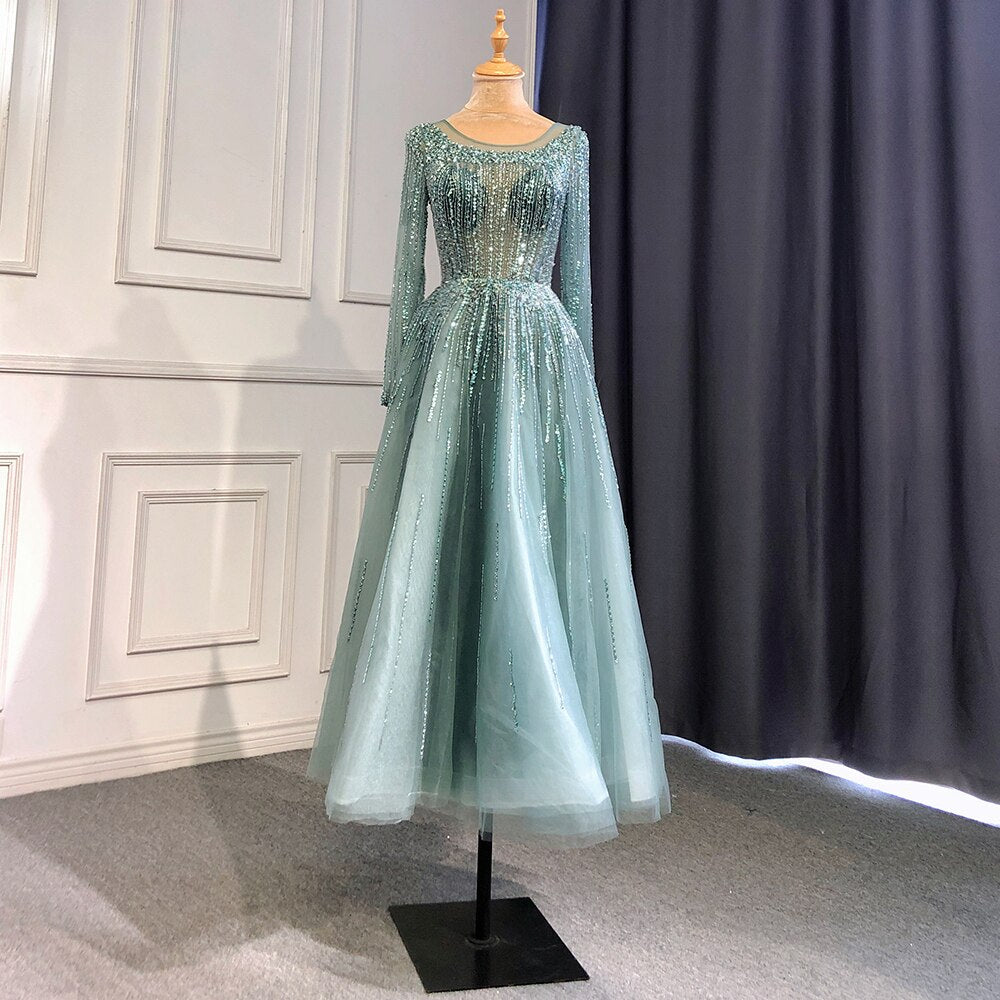 Muslim Ivory Luxury Evening Dresses Gowns 2025 A-Line Ankle-Length Beaded Formal Woman Wedding Party LA71111
