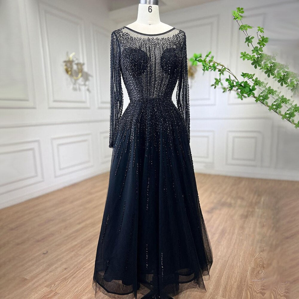 Muslim Luxury Beaded Caramel A-Line Midi Ankle-Length Evening Dresses Gowns 2025 Formal Woman Wedding Party LA71111