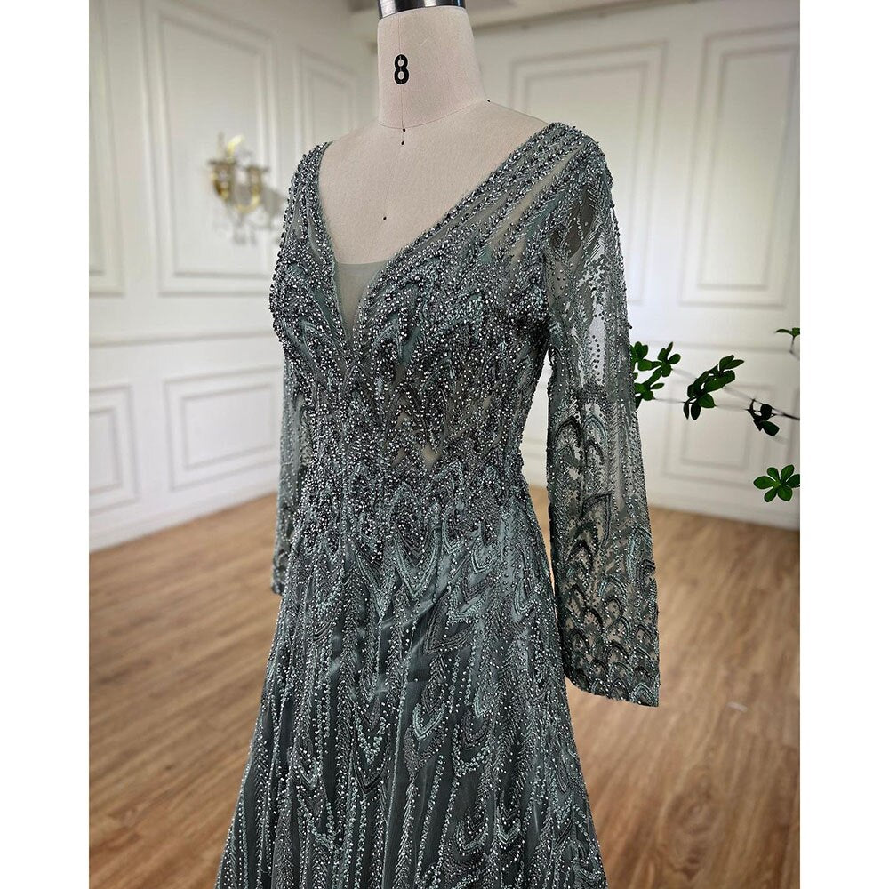 Muslim Luxury Beaded Turquoise A Line Midi Evening Dresses Gowns 2025 Formal Woman Wedding Party LA72122