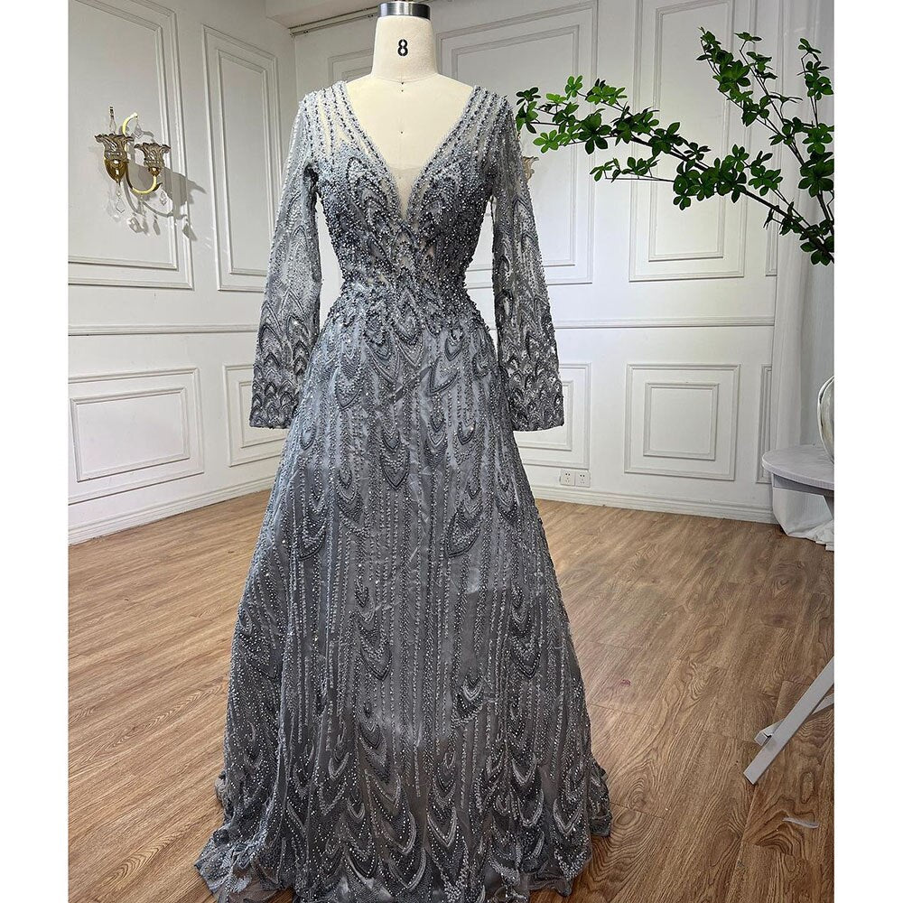 Muslim Luxury Beaded Turquoise A Line Midi Evening Dresses Gowns 2025 Formal Woman Wedding Party LA72122
