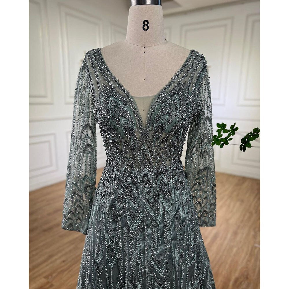 Muslim Luxury Beaded Turquoise A Line Midi Evening Dresses Gowns 2025 Formal Woman Wedding Party LA72122