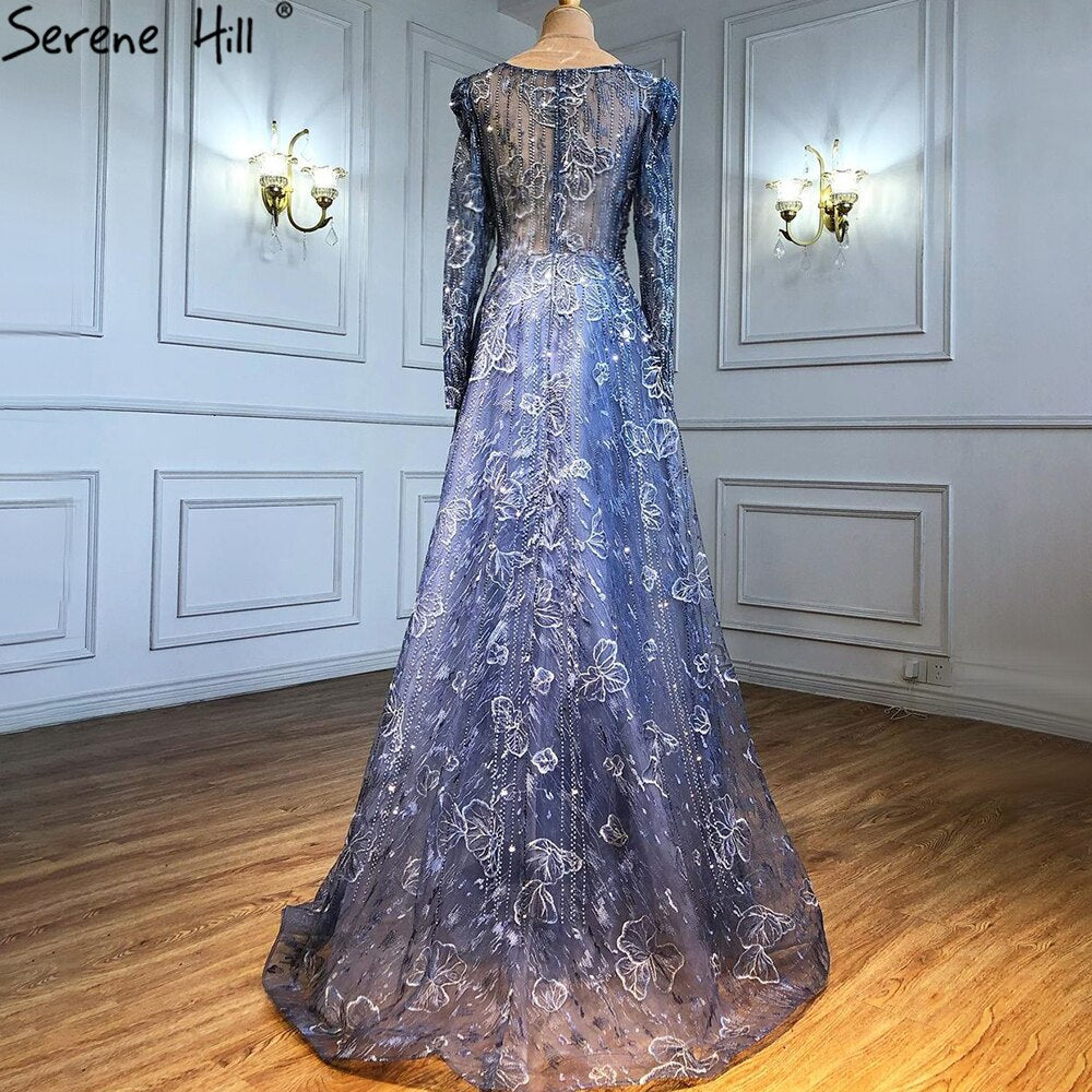 Muslim Luxury Blue Evening Dresses Gowns 2025 Lace Beaded A-Line For Woman Wedding Party LA71231