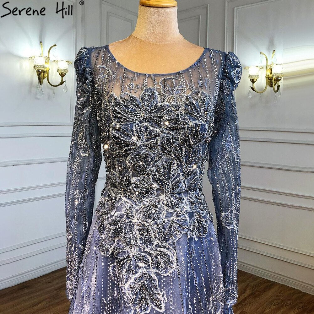 Muslim Luxury Blue Evening Dresses Gowns 2025 Lace Beaded A-Line For Woman Wedding Party LA71231