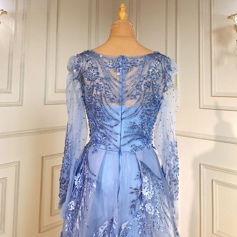 Muslim Luxury Blue Evening Dresses Gowns 2025 Beaded Mermaid Overskirt For Woman Party LA71460