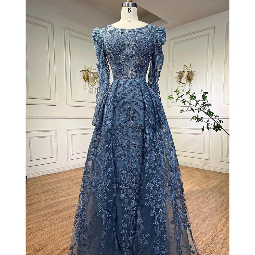Muslim Luxury Green Mermaid Evening Dress with Overskirt Arabic For Women Wedding Party 2025 LA71610A
