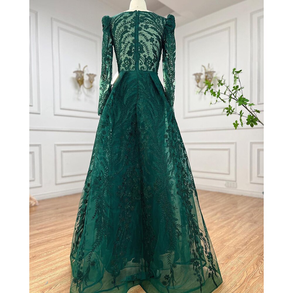 Muslim Luxury Green Mermaid Evening Dress with Overskirt Arabic For Women Wedding Party 2025 LA71610A
