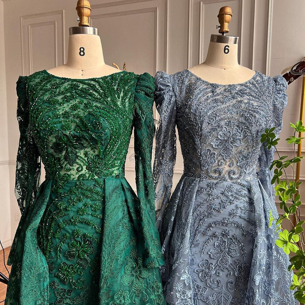Muslim Luxury Green Mermaid Evening Dress with Overskirt Arabic For Women Wedding Party 2025 LA71610A