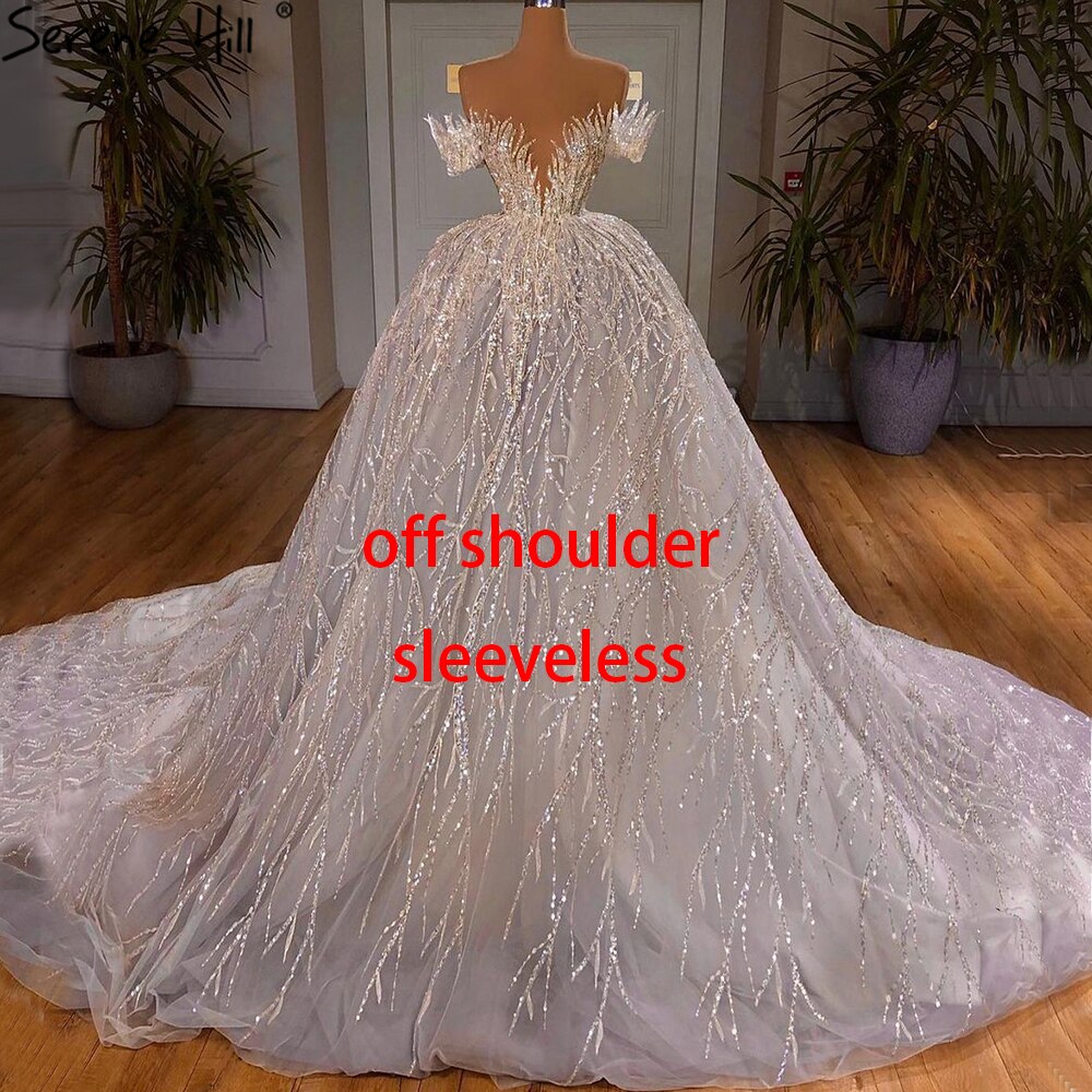 Muslim Luxury Ivory Wedding Dresses Gowns 2025 Crystal Beading Sexy Bride Dress HM67226 Custom Made