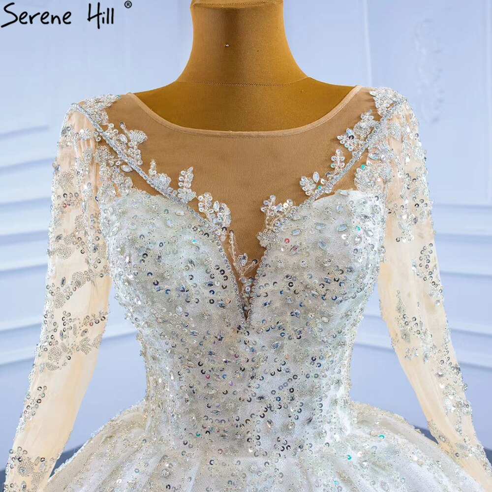 Muslim Luxury Wedding Dresses 2025 Beading Pearls Sexy With Train Bridal Dress HM67257 Custom Made