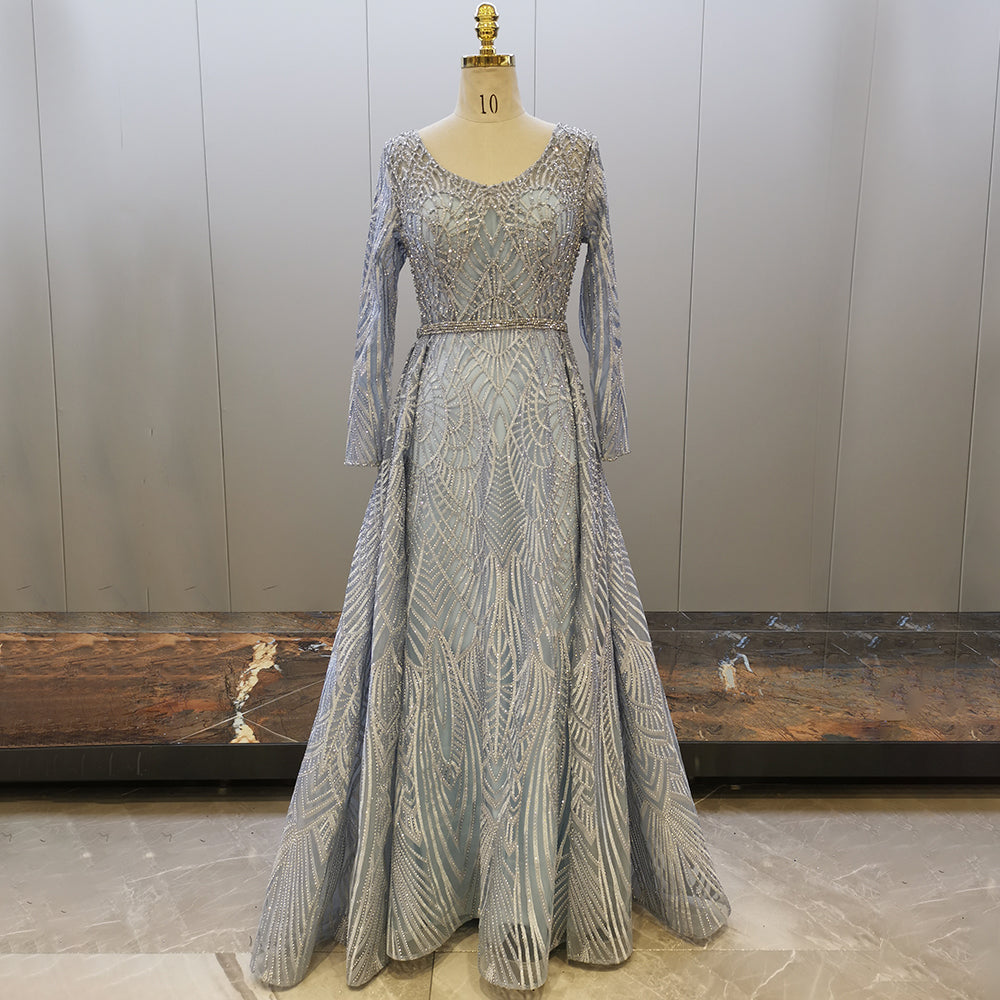 Muslim Mint A-Line Evening Dresses Gowns 2025 Beaded Overskirt Luxury For Women Party LA71658