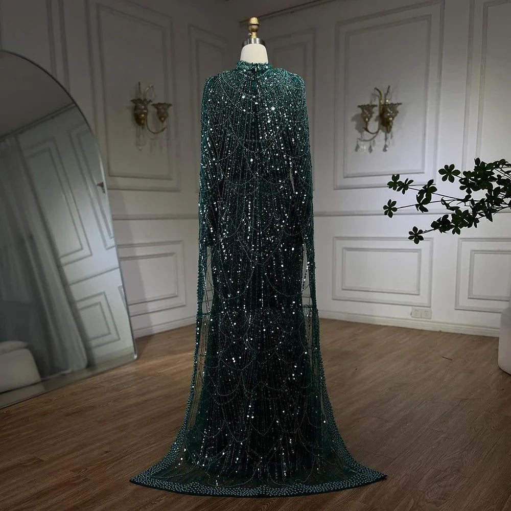 Luxus Muslim Cape Dubai Arabia Abendkleider Nude Mermaid Kleider für Party LA72032m
