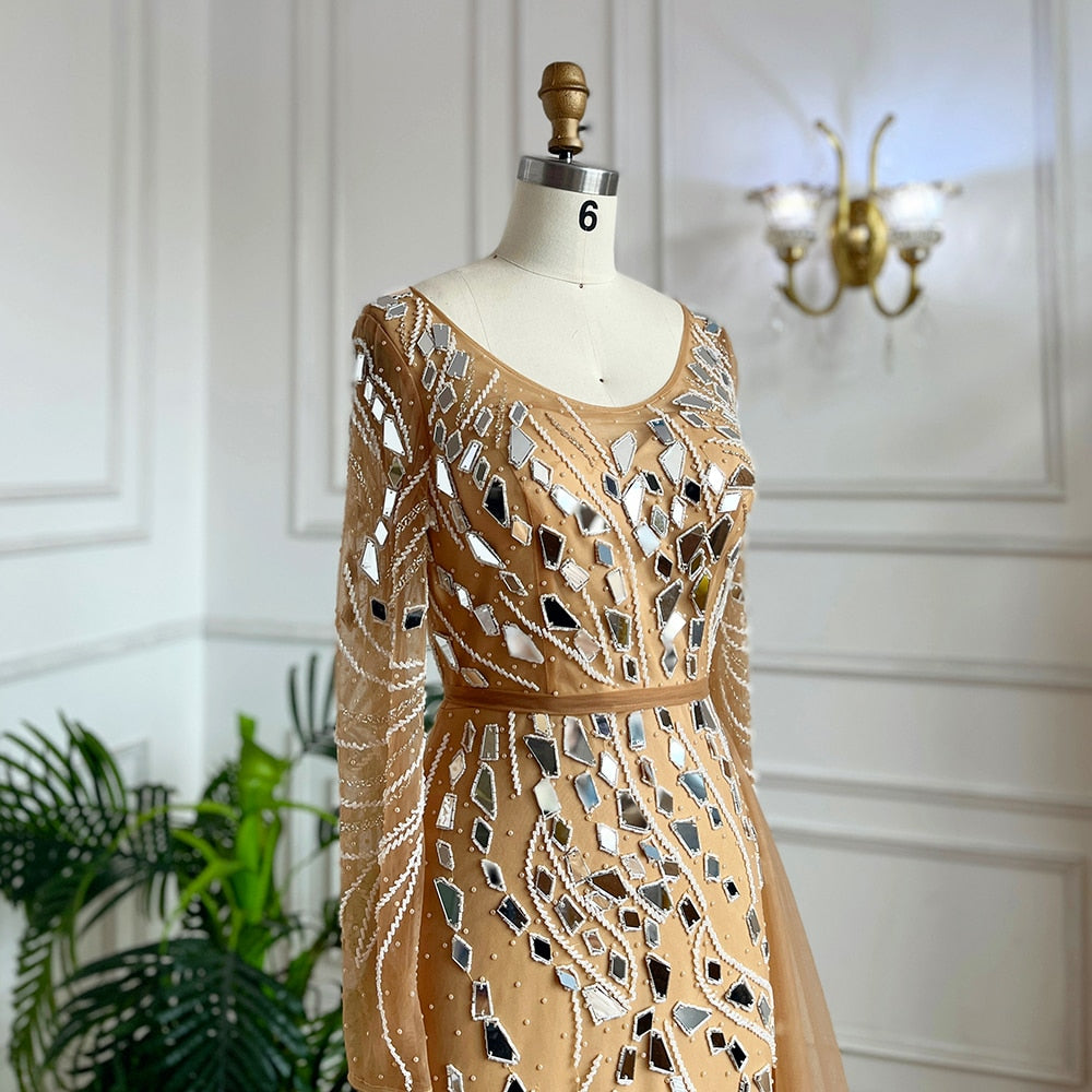 Muslim Nude Mermaid With Overskirt Beaded Long Evening Dresses Gowns For Woman wedding Party 2025 LA71757