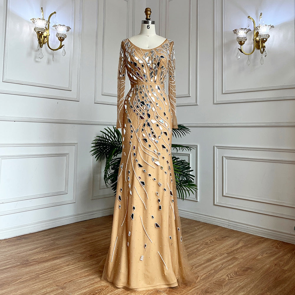 Muslim Nude Mermaid With Overskirt Beaded Long Evening Dresses Gowns For Woman wedding Party 2025 LA71757