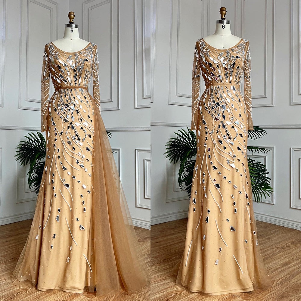 Muslim Nude Mermaid With Overskirt Beaded Long Evening Dresses Gowns For Woman wedding Party 2025 LA71757