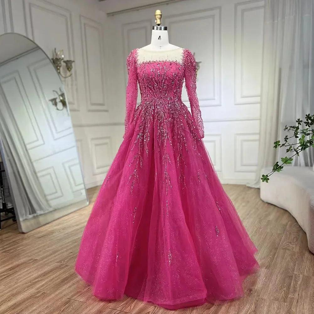 Serene Hill Muslimischen Rosa EINE Linie Perlen Luxus Dubai Lange Abendkleider Kleider Für Frau Hochzeit
