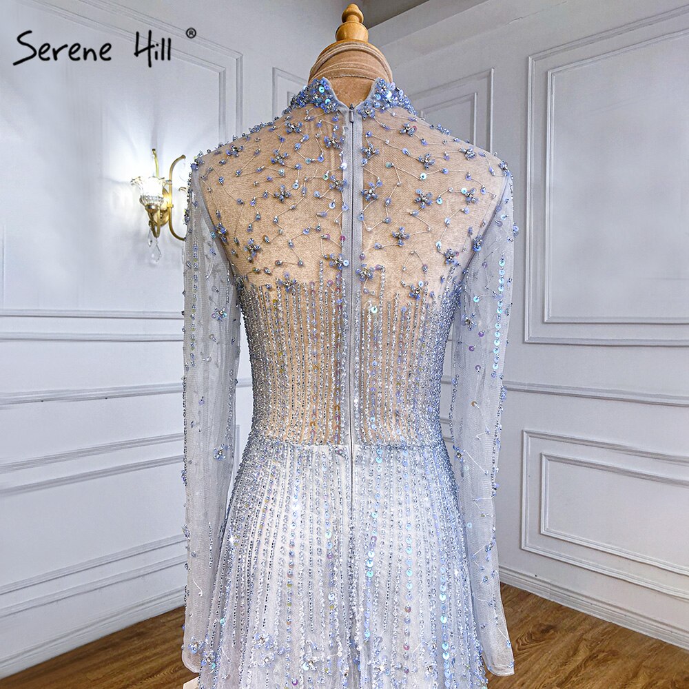 Muslim Pink A-Line Evening Dresses Gowns 2025 Luxury Beaded Crystal For Women Party LA71227A