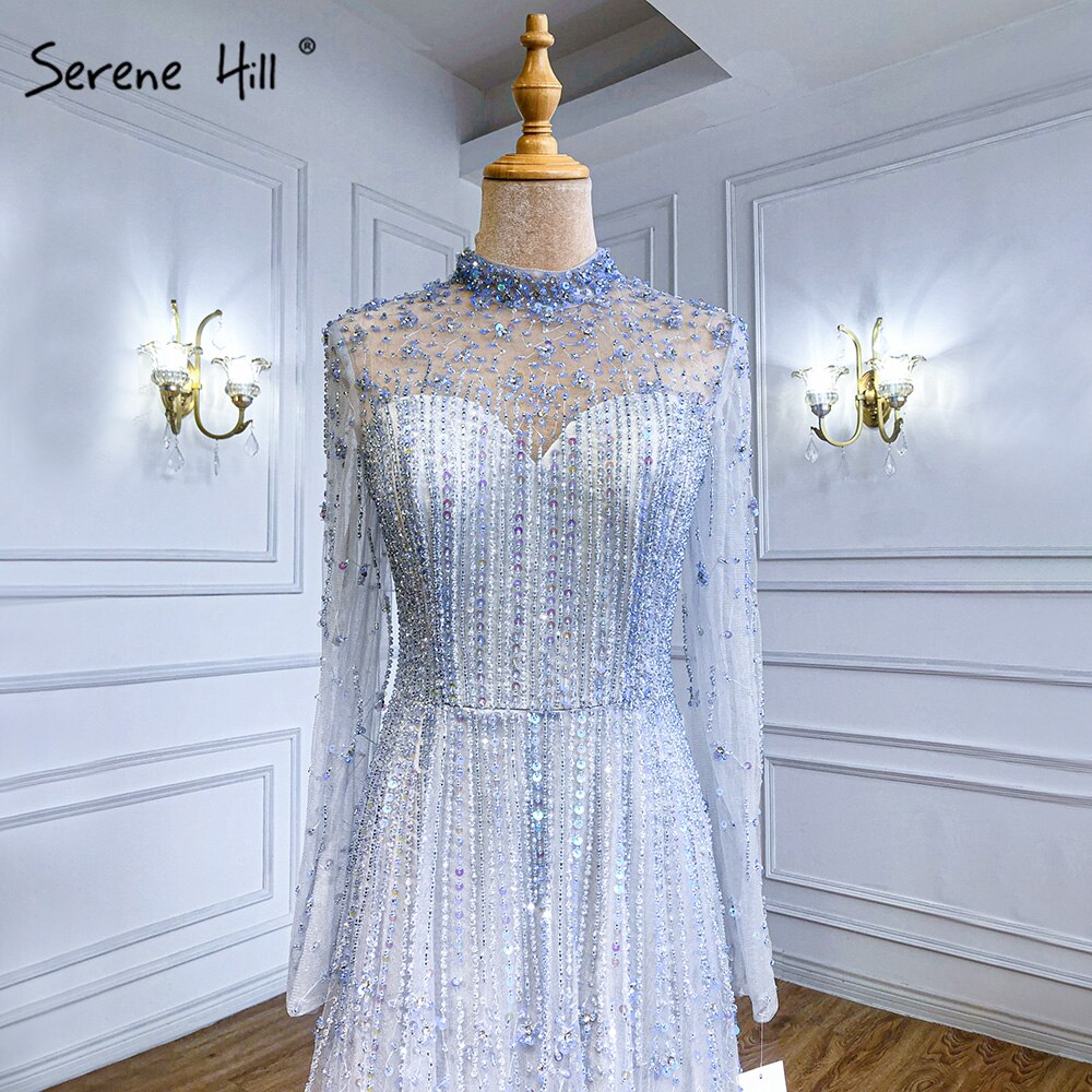 Muslim Pink A-Line Evening Dresses Gowns 2025 Luxury Beaded Crystal For Women Party LA71227A