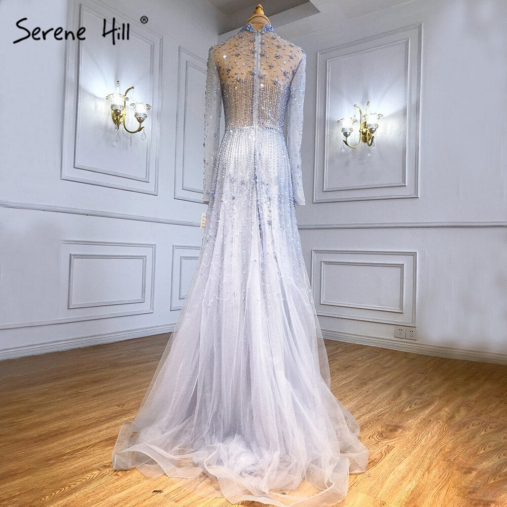 Muslim Pink A-Line Evening Dresses Gowns 2025 Luxury Beaded Crystal For Women Party LA71227A