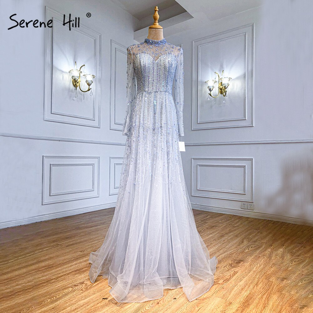 Muslim Pink A-Line Evening Dresses Gowns 2025 Luxury Beaded Crystal For Women Party LA71227A