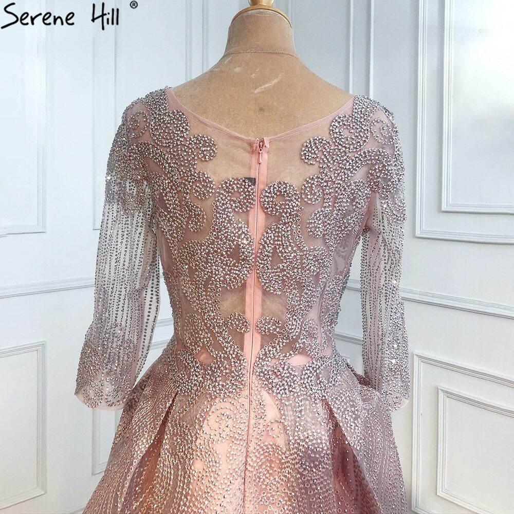 Muslim Pink Lace Beaded Plus Size Crystal Evening Dresses Gowns 2025 A-Line Luxury For Woman Party LA70773A