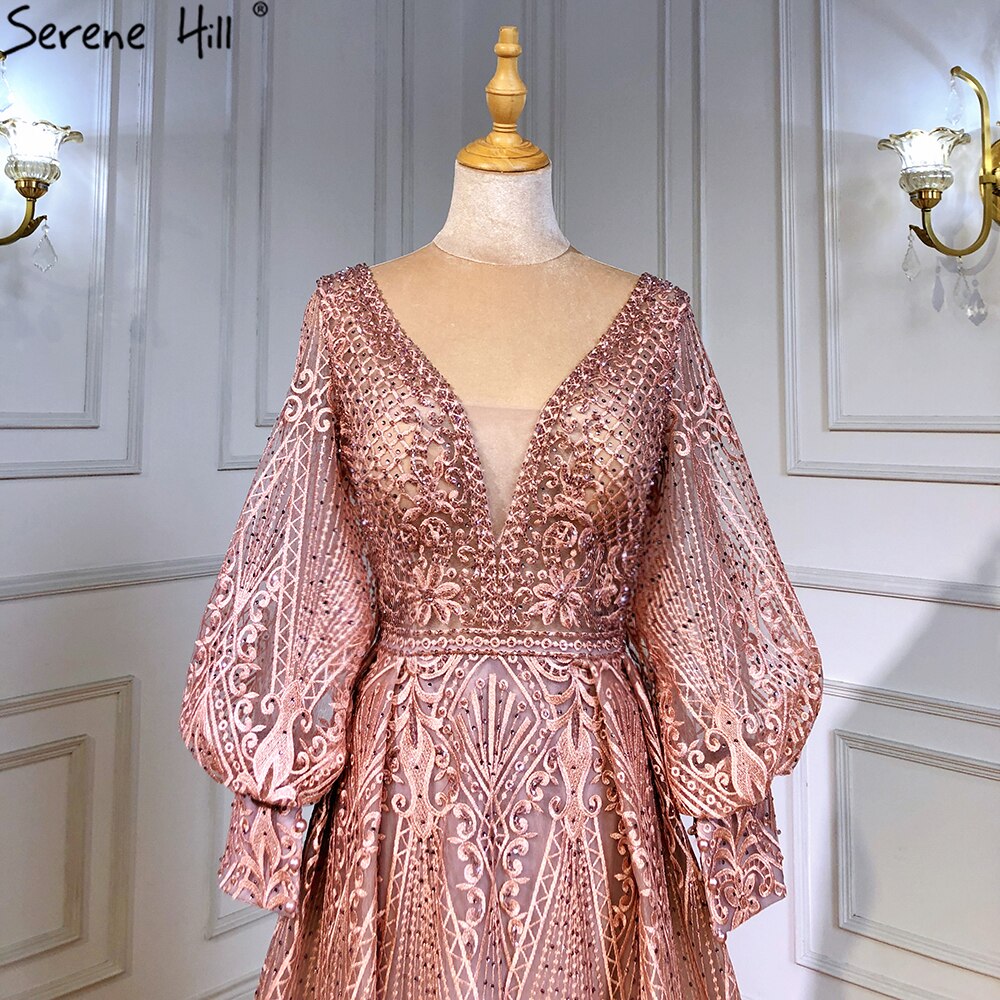 Muslim Pink Luxury Beaded Overskirt Mermaid Evening Dresses Gowns 2025 For Woman Party LA71482