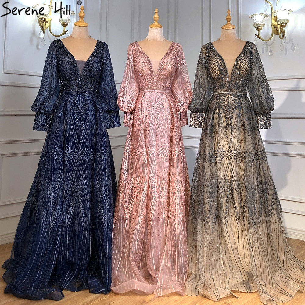 Muslim Pink Luxury Beaded Overskirt Mermaid Evening Dresses Gowns 2025 For Woman Party LA71482