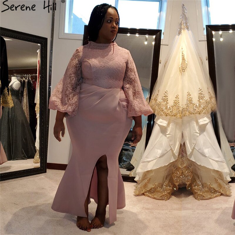 En oferta, sin devolución ni reembolso, venta de vestidos de noche musulmanes rosas con mangas abullonadas y corte sirena, elegantes vestidos de fiesta para mujer QA8002 2025