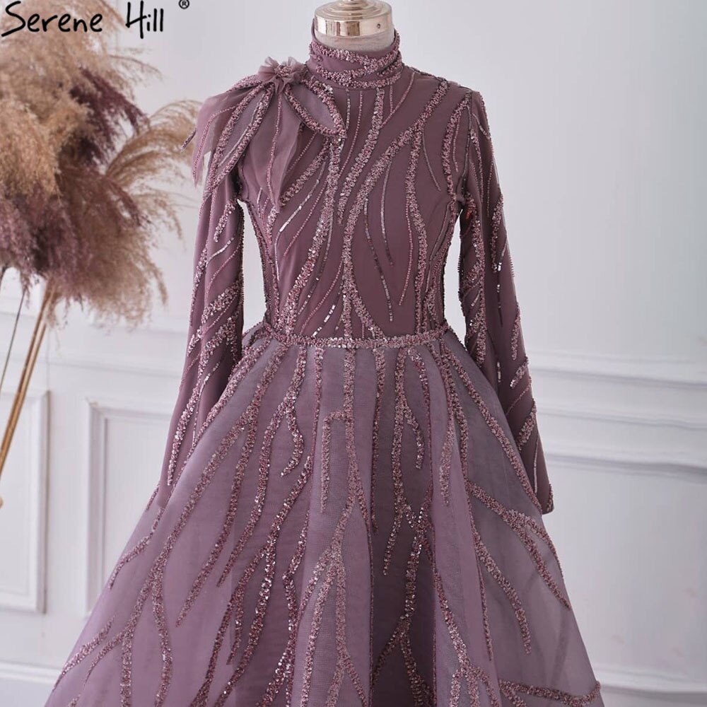 Muslim Purple Ankle Length Evening Dresses Gowns 2025 Beading Luxury For Women Party LA71151