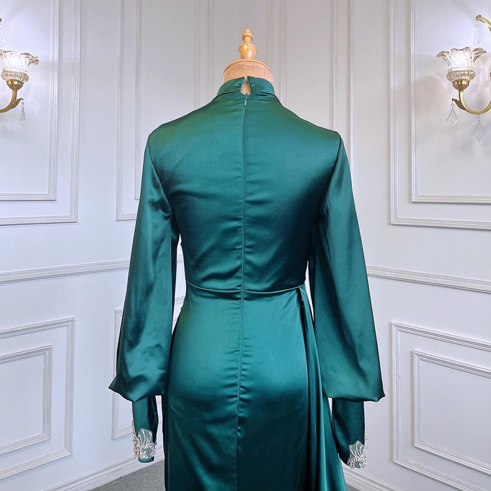 Muslim Satin Green Beaded Elegant With Skirt Mermaid Evening Dresses Gowns 2025 For Women Party LA71532