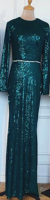 On Sale no return no refundSale Muslim Silver Mermaid Elegant Evening Dresses Gowns  2025 Long Sleeves Sparkle For Women Party LA70690