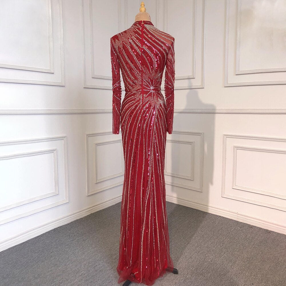 Muslim Sliver Nude Elegant Mermaid High Neck Evening Dresses Gowns Beaded Luxury 2025 For Women Party LA71735