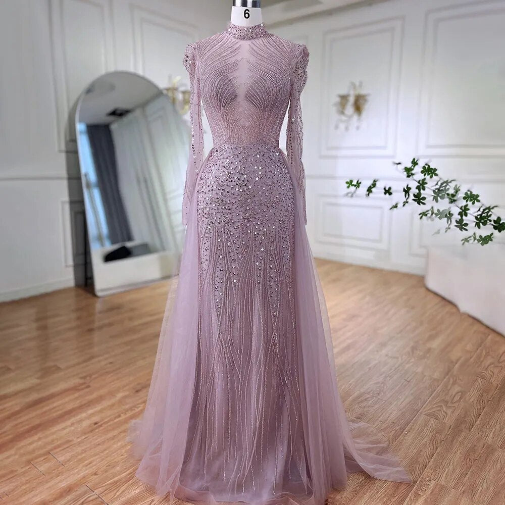 Muslim Turquoise Elegant Mermaid With Overskirt Beaded Evening Dresses Gowns 2025 For Women Wedding Party LA72166