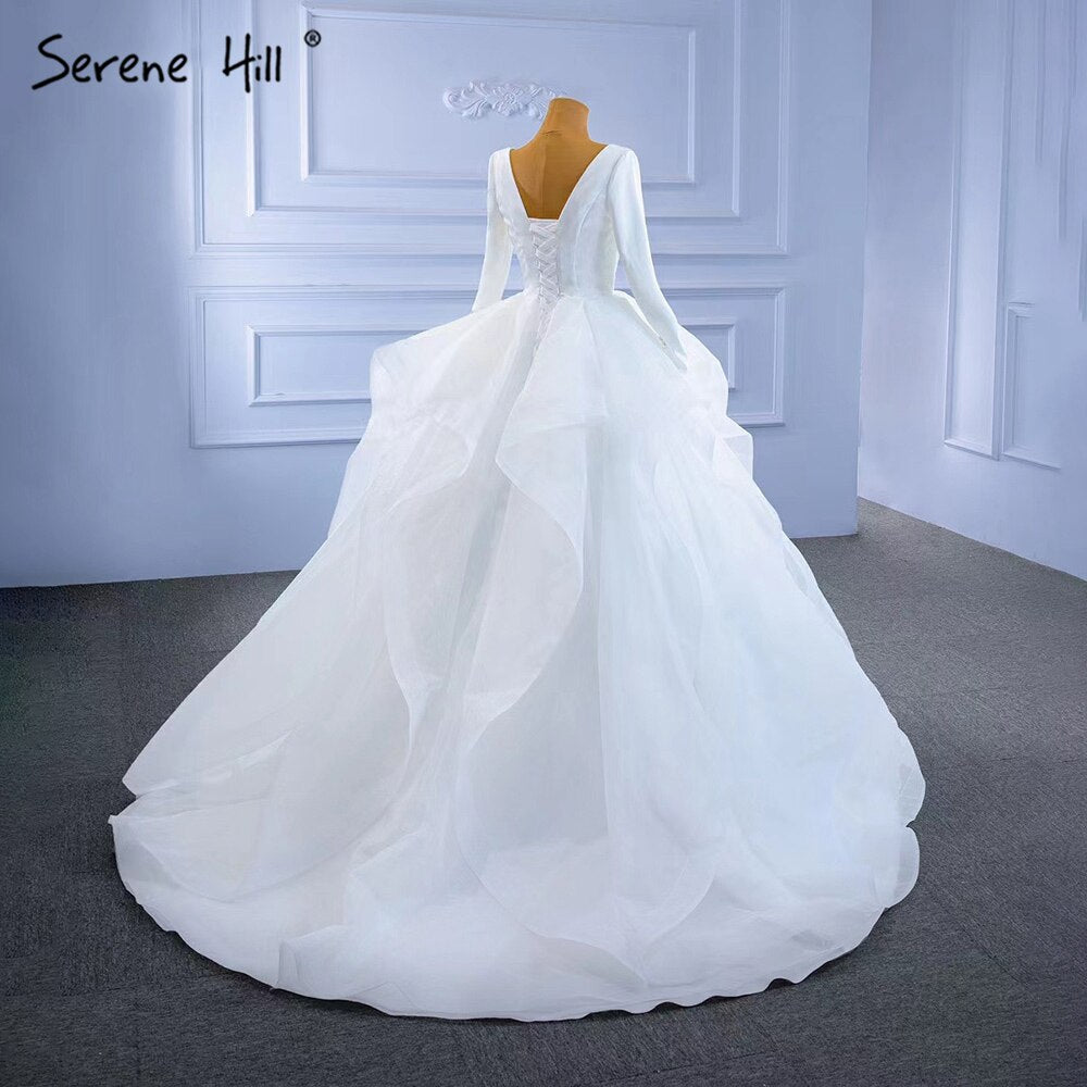 Muslim White Simple Wedding Dresses 2025 Ruched Lace Up High-end Bride Gowns HM67310 Custom Made