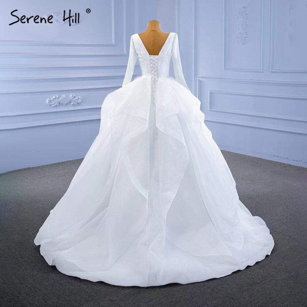 Muslim White Simple Wedding Dresses 2025 Ruched Lace Up High-end Bride Gowns HM67310 Custom Made