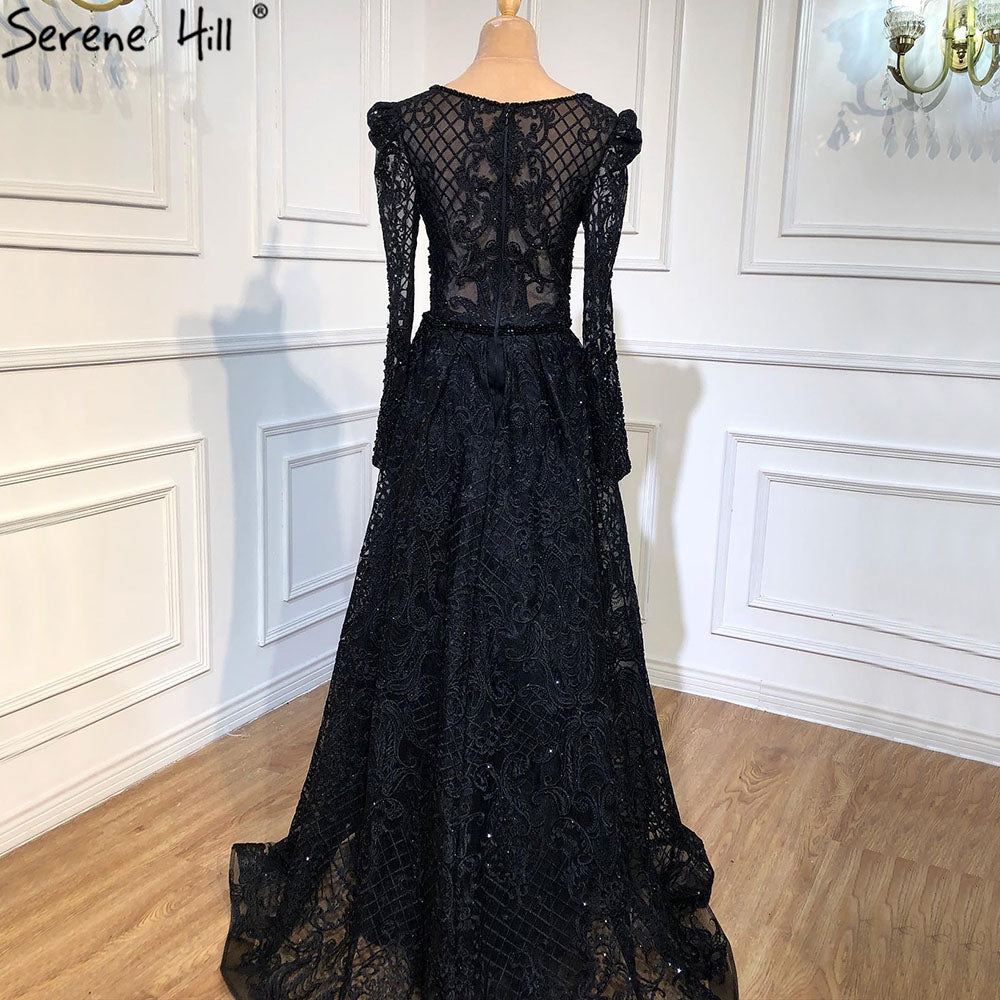 Vestido de noche musulmán de sirena, elegante, con cuello redondo y cuentas, de lujo, color vino tinto, para mujer, talla grande, LA70406