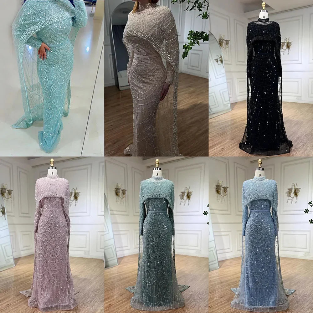 Muslim hajab Mermaid Long Cape Dubai Arabia Luxury Evening Dresses Gowns for Women Wedding Party 2025 LA72032M