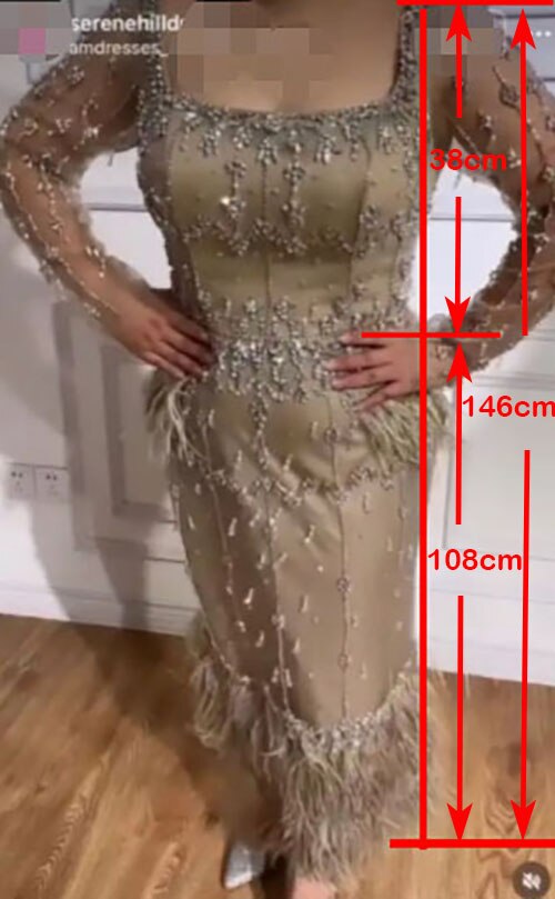 MuslimTurquoise Mermaid Elegant Evening Dresses Gowns 2025 Luxury Beaded Feather For Women Party LA71722