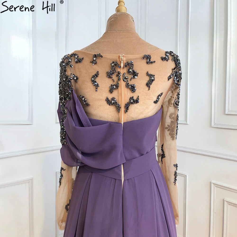Musllim Purple A-Line Evening Dresses Gowns 2025 Beading Diamond Satin Sexy For Woman Party LA71053