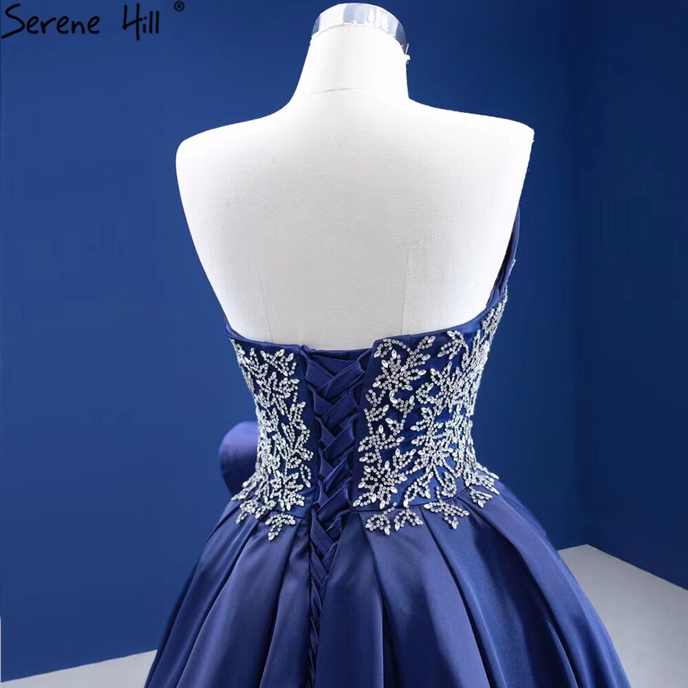 Navy Blue A-Line High Split vening Dresses Gowns 2025 Beaded Satin Sexy For Women Party HM67374